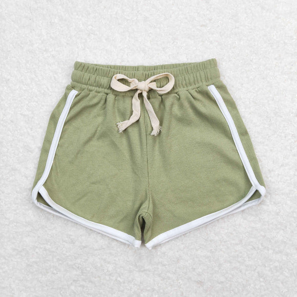 Solid Dull Green Girls Sports Shorts