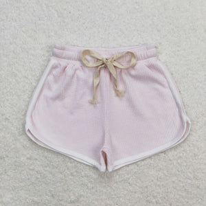 Solid Light Pink Girls Waffle Shorts
