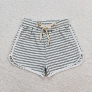 Solid Stripe Blue White Girls Sports Shorts