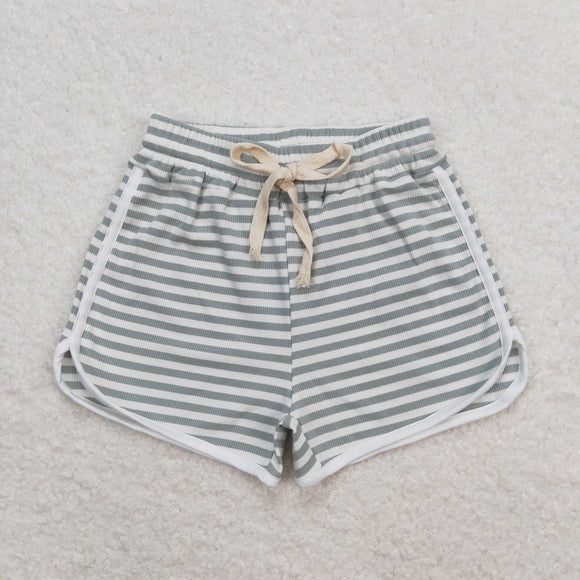 Solid Stripe Blue White Girls Sports Shorts