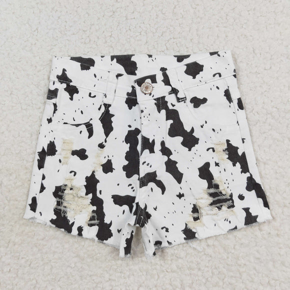 Cow Print Ripped Jeans Denim Shorts