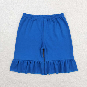 Solid Blue Ruffles Girls Shorts