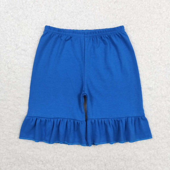 Solid Blue Ruffles Girls Shorts