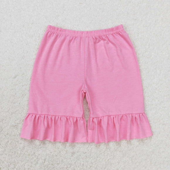 Solid Pink Ruffles Straight-leg Girls Shorts