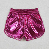 Solid Hot Pink Shiny Leather Girls Shorts