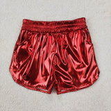 Solid Red Shiny Leather Girls Shorts