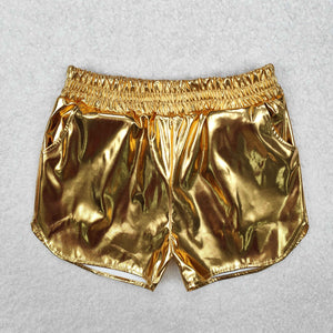 Solid Golden Shiny Leather Girls Shorts