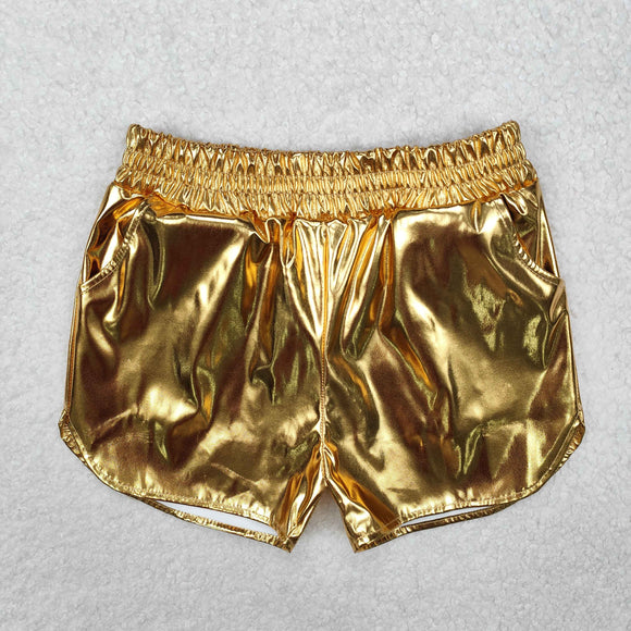 Solid Golden Shiny Leather Girls Shorts