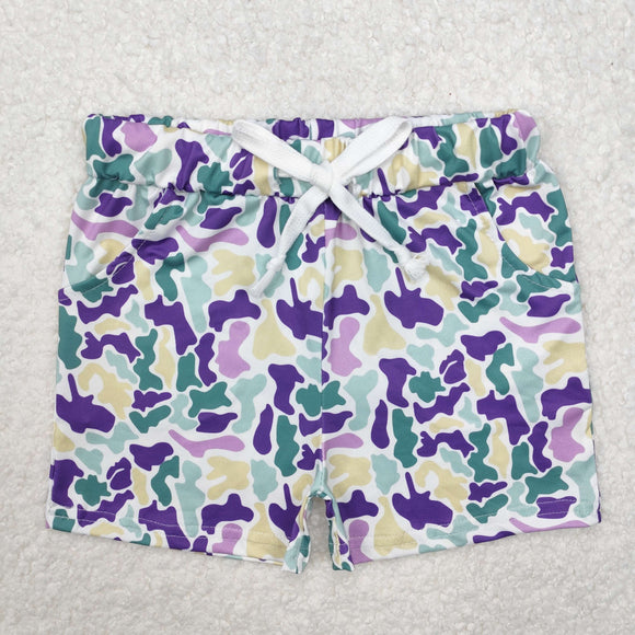 Camo Purple Green Boys Mardi Gras Shorts