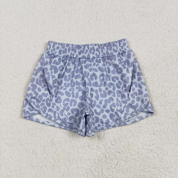 Kids Gray Leopard Print Athletic Mommy & Me Girls Shorts
