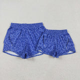 Adult Blue Leopard Print Athletic Mommy & Me Shorts