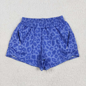 Kids Blue Leopard Print Athletic Mommy & Me Girls Shorts