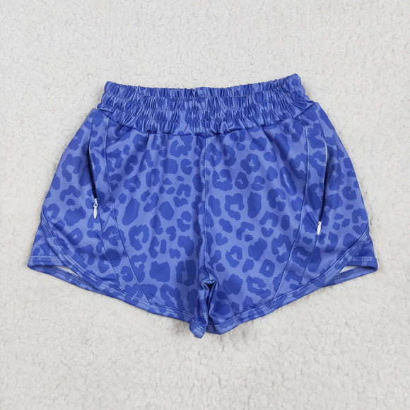 Kids Blue Leopard Print Athletic Mommy & Me Girls Shorts
