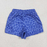 Kids Blue Leopard Print Athletic Mommy & Me Girls Shorts