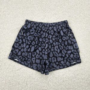 Kids Gray Leopard Print Black Athletic Mommy & Me Girls Shorts
