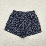 Kids Gray Leopard Print Black Athletic Mommy & Me Girls Shorts