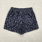 Kids Gray Leopard Print Black Athletic Mommy & Me Girls Shorts