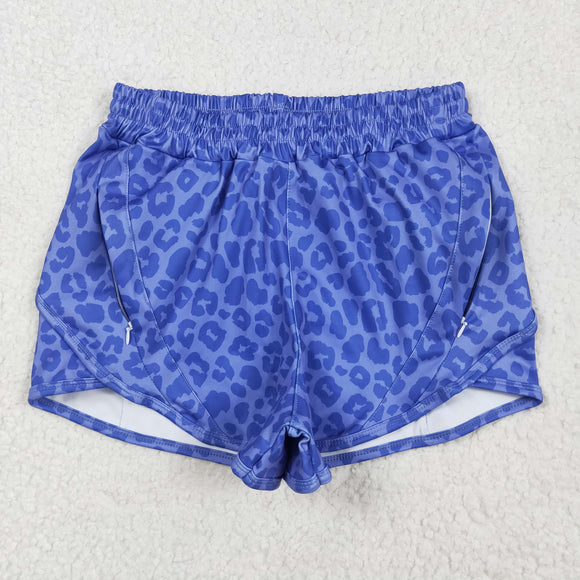 Adult Blue Leopard Print Athletic Mommy & Me Shorts