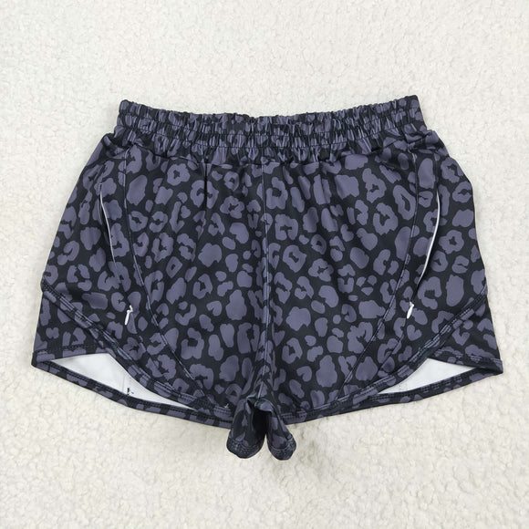 Adult Gray Leopard Print Black Athletic Mommy & Me Shorts