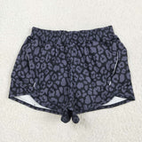 Adult Gray Leopard Print Black Athletic Mommy & Me Shorts