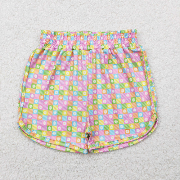Floral Stripe Plaid Girls Shorts