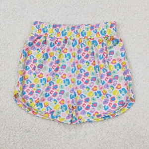 Colorful Leopard Print Pink Girls Shorts