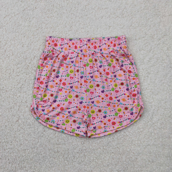 Smile Happy Letters Pink Girls Shorts