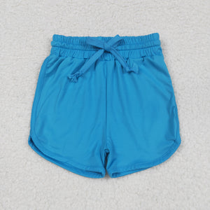 Solid Blue Athletic Girls Shorts