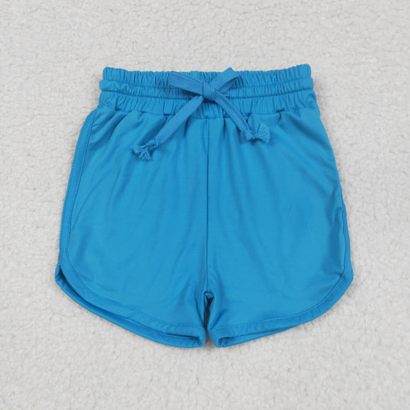 Solid Blue Athletic Girls Shorts