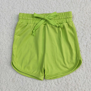 Solid Light Green Athletic Girls Shorts