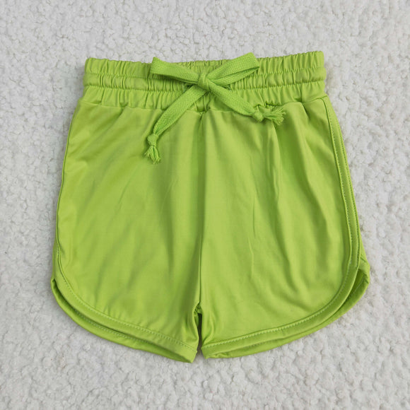 Solid Light Green Athletic Girls Shorts