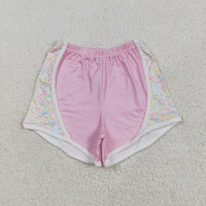 Pink Plaid Floral Girls Shorts