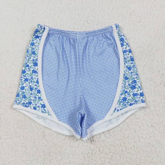 Floral Blue Plaid Girls Shorts