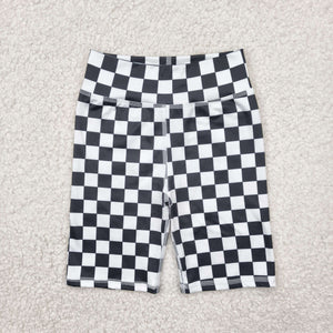 Black White Plaid Athletic Girls Cycling Shorts