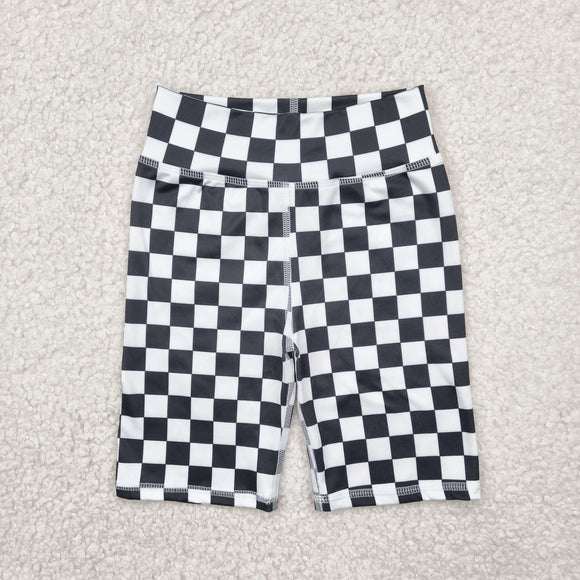 Black White Plaid Athletic Girls Cycling Shorts
