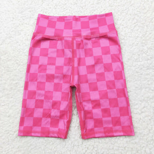 Hot Pink Plaid Athletic Girls Cycling Shorts