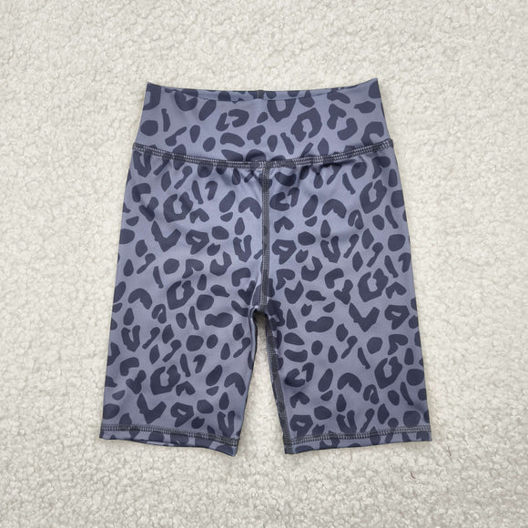 Leopard Print Gray Athletic Girls Cycling Shorts