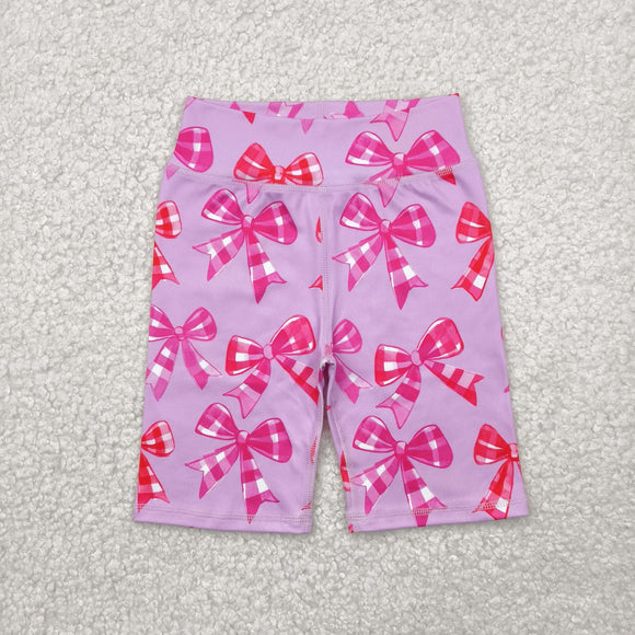 Plaid Bow Pattern Purple Athletic Girls Cycling Shorts