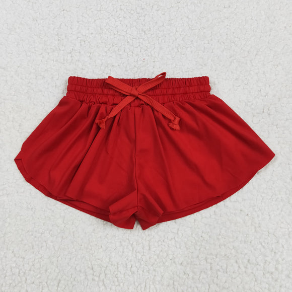 Solid Red Butterfly Athletic Girls Shorts