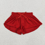 Solid Red Butterfly Athletic Girls Shorts