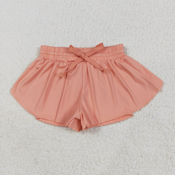 Solid Light Orange Butterfly Athletic Girls Shorts