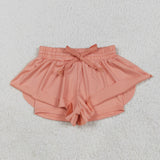 Solid Light Orange Butterfly Athletic Girls Shorts