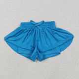 Solid Blue Butterfly Athletic Girls Shorts
