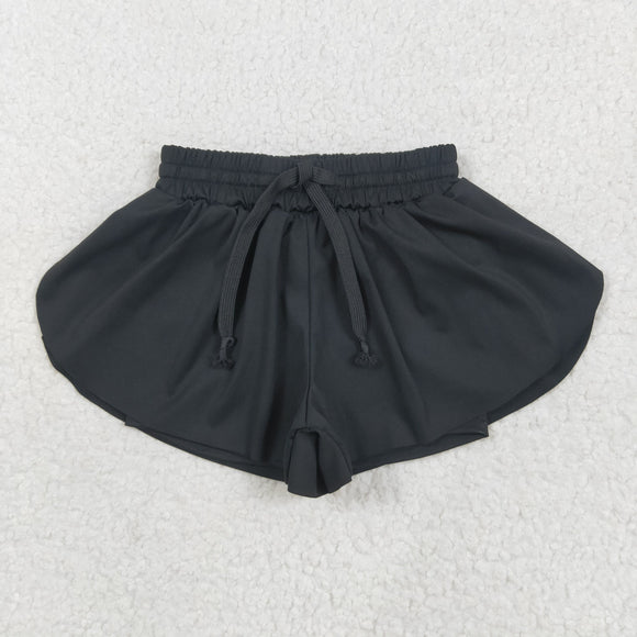 Solid Black Butterfly Athletic Girls Shorts