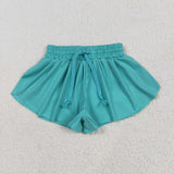 Solid Bluish Butterfly Athletic Girls Shorts
