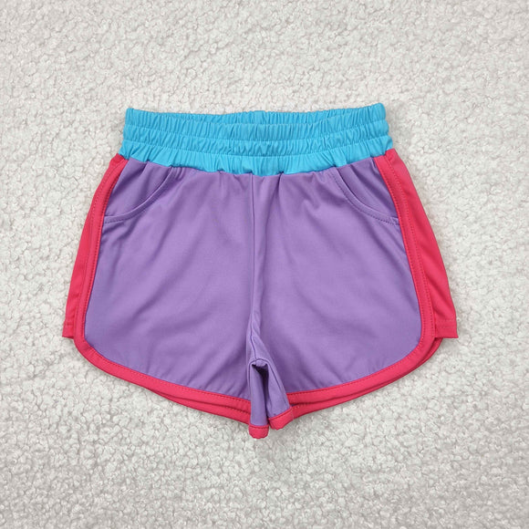 Solid Purple Hot Pink Blue Athletic Girls Shorts