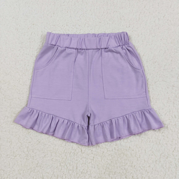 Solid Purple Pockets Girls Shorts