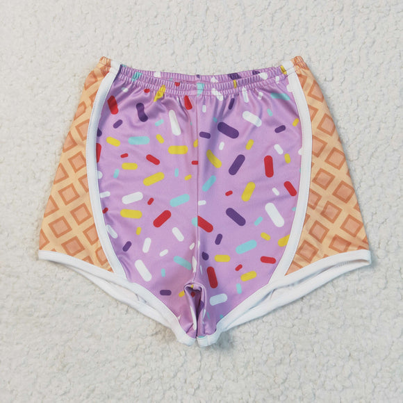 Waffle Ice Cream Purple Athletic Girls Shorts