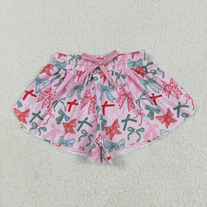 Bow Pattern Pink Girls Shorts