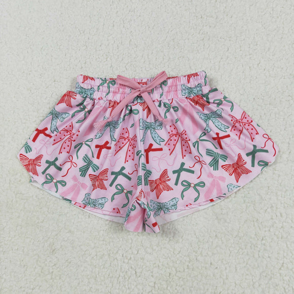 Bow Pattern Pink Girls Shorts